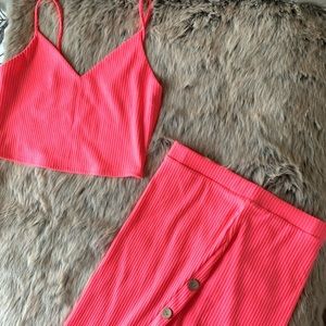 Hot pink 2 piece skirt set